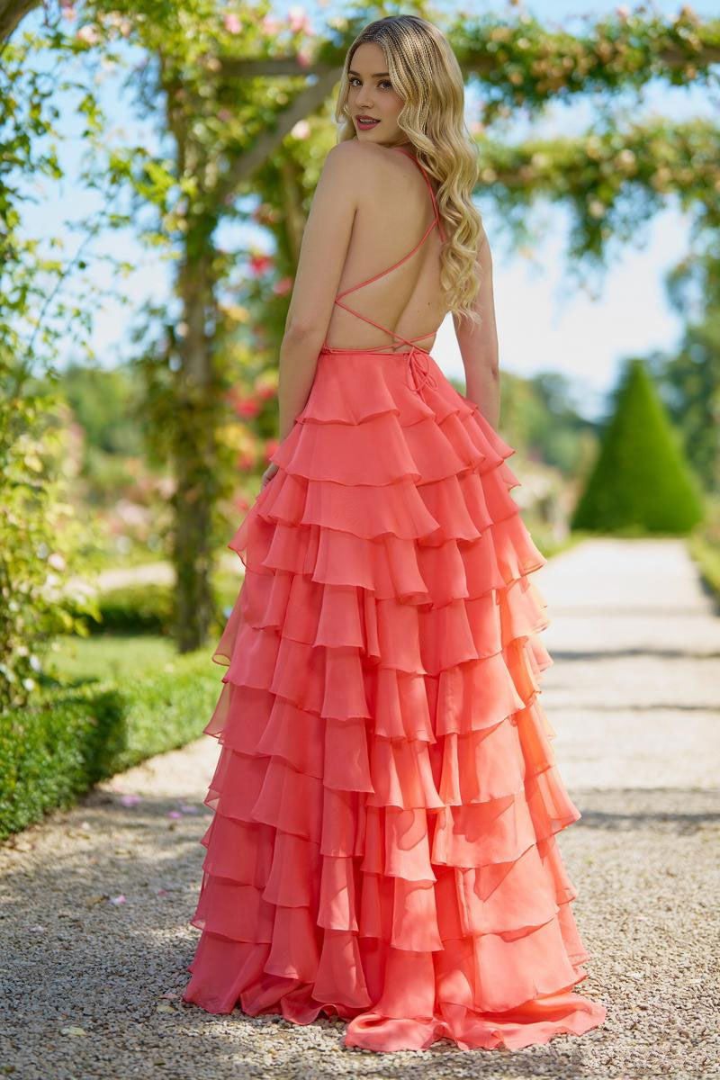 Robe Weitese à volants, dos nu, coupe trapèze, robe de soirée, traîne courte, sans manches, robe de bal à volants